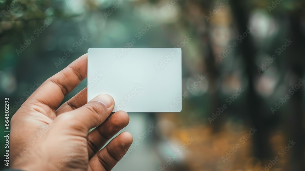 Hand holding white rectangular card with space for text Hand holding white rectangular card with space for text