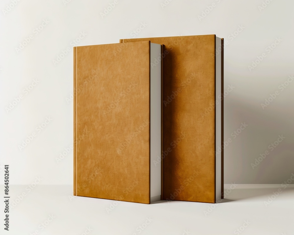 Two brown leather books on a white surface. Two brown leather books on a white surface.
