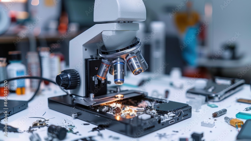 Microcircuit repair concept under a microscope