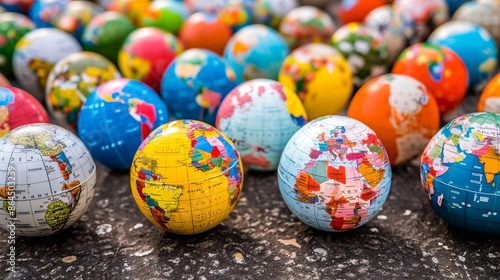 Fototapeta Naklejka Na Ścianę i Meble -  Many colorful easter eggs with world maps on them.