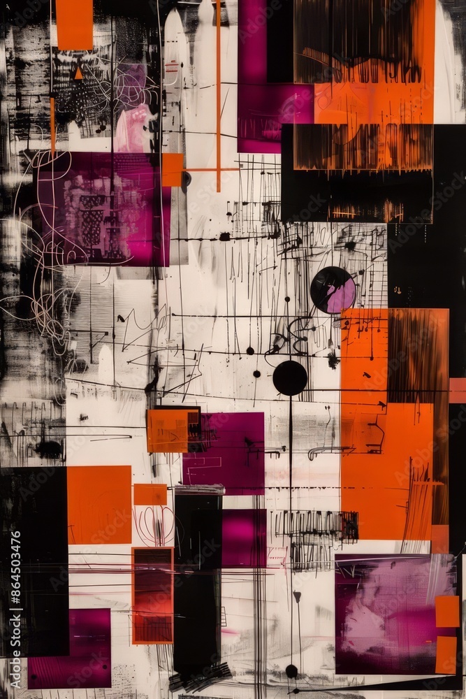 Fototapeta premium Abstract painting background showing modern art with orange and purple shapes