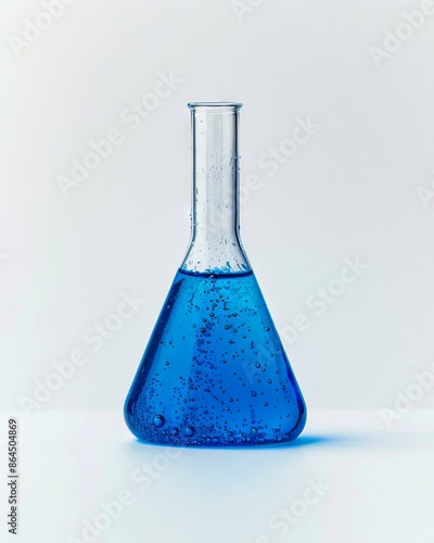 A blue flask with liquid inside.