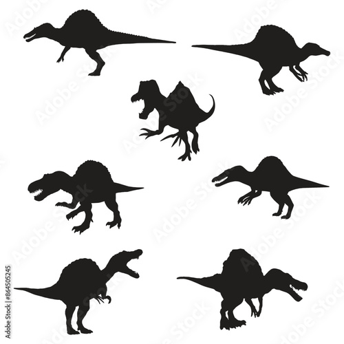 Spinosaurus Dinosaur Vector Illustration Silhouette Set
