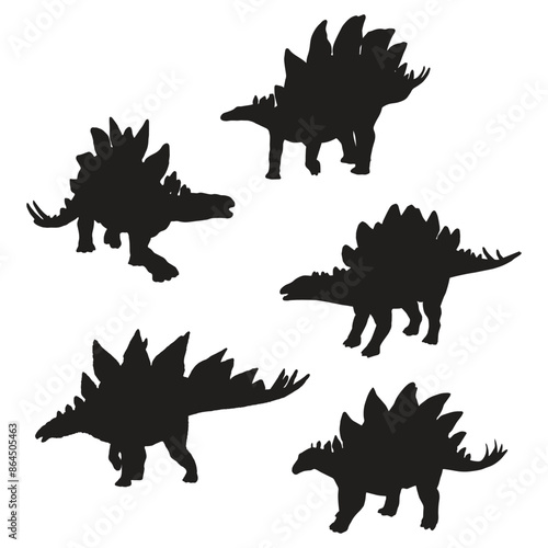 Stegosaurus Dinosaur Illustration Vector Silhouette Set