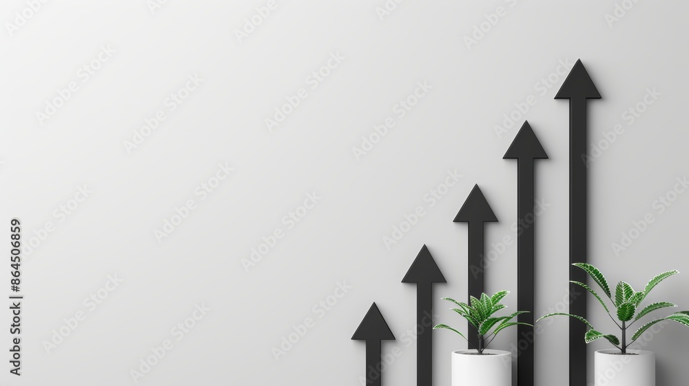 Series of black arrows pointing up, set against a light background, depicting business expansion, growth, and upward success, clean and modern design Series of black arrows pointing up, set against a light background, depicting business expansion, growth, and upward success, clean and modern design