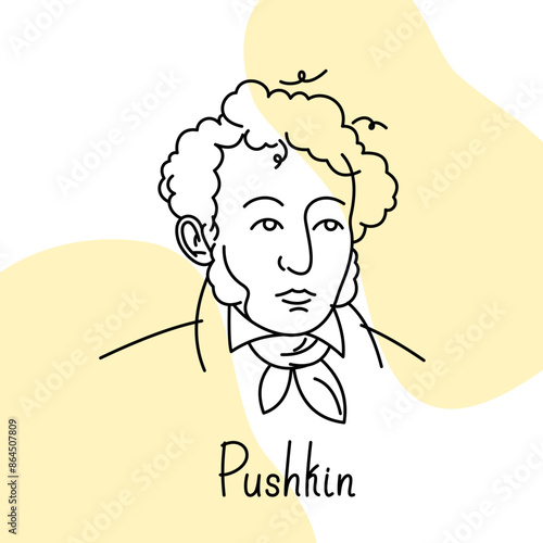 Russian famous writer - Alexander Pushkin. Stylized Vector funny portrait of Alexander Pushkin. Minimalistic vector portrait with spots. Russian writer, vector line portrait
