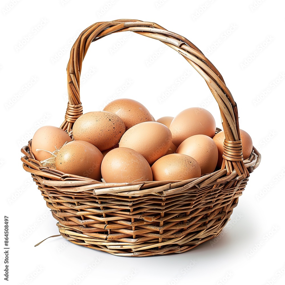 Chicken eggs in basket isolated on white background Chicken eggs in basket isolated on white background