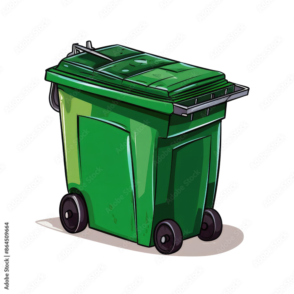 Green recycling bin with wheels and recycling symbol. Green recycling bin with wheels and recycling symbol.