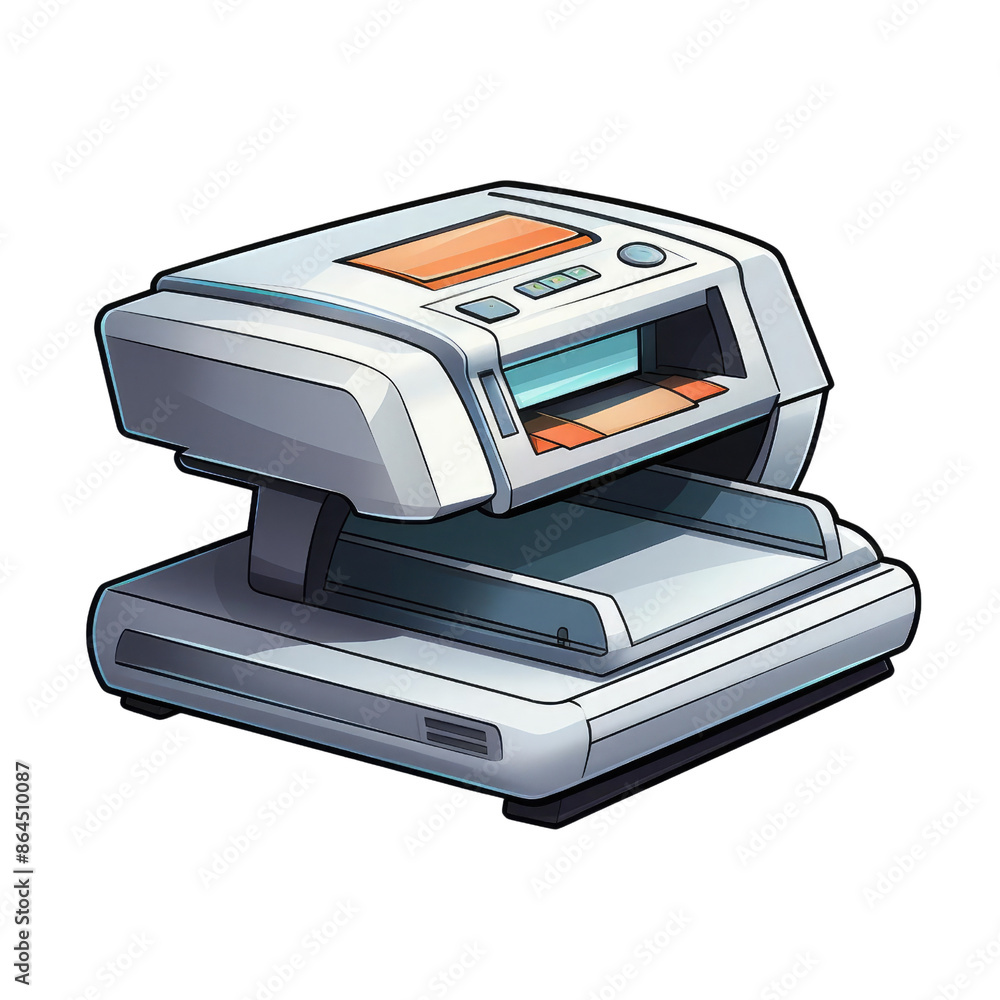 A futuristic, cartoon-style printer with a sleek, white design A futuristic, cartoon-style printer with a sleek, white design