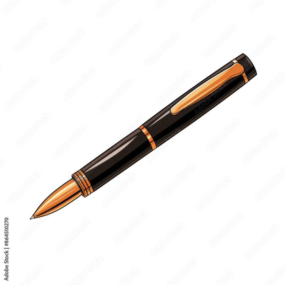 A sleek black pen with a gold trim lies on a black background, ready to write. A sleek black pen with a gold trim lies on a black background, ready to write.