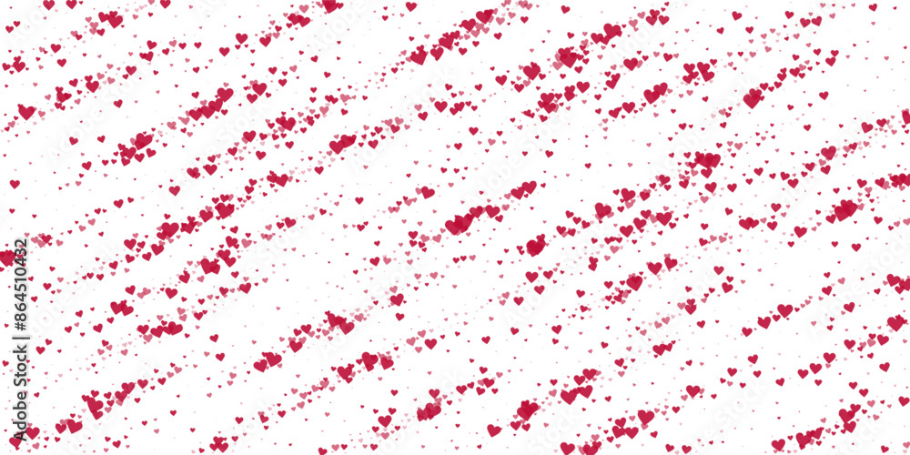 Fototapeta premium Red hearts scattered on white background.