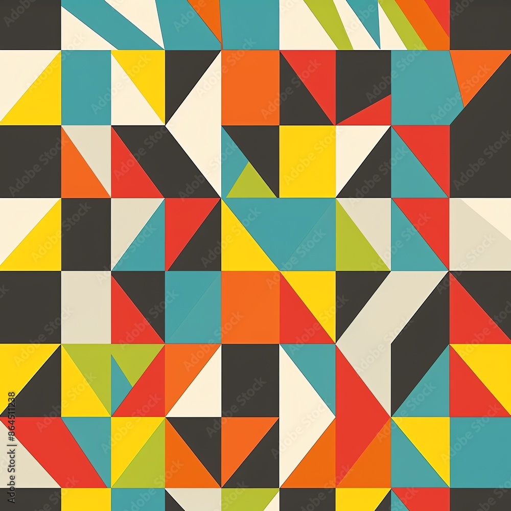Geometric abstract background with colorful squares, triangles and stripes. Modern mosaic pattern design. Colorful seamless vector art. Geometric abstract background with colorful squares, triangles and stripes. Modern mosaic pattern design. Colorful seamless vector art.