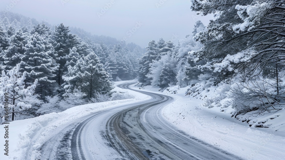 Obraz premium Snowy landscape with icy road