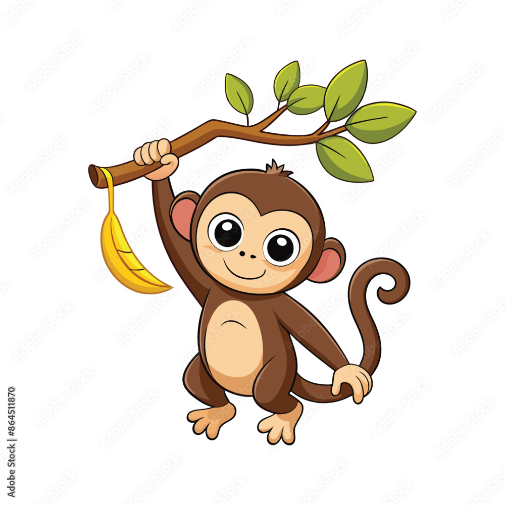 Obraz premium Cartoon monkey hanging vector