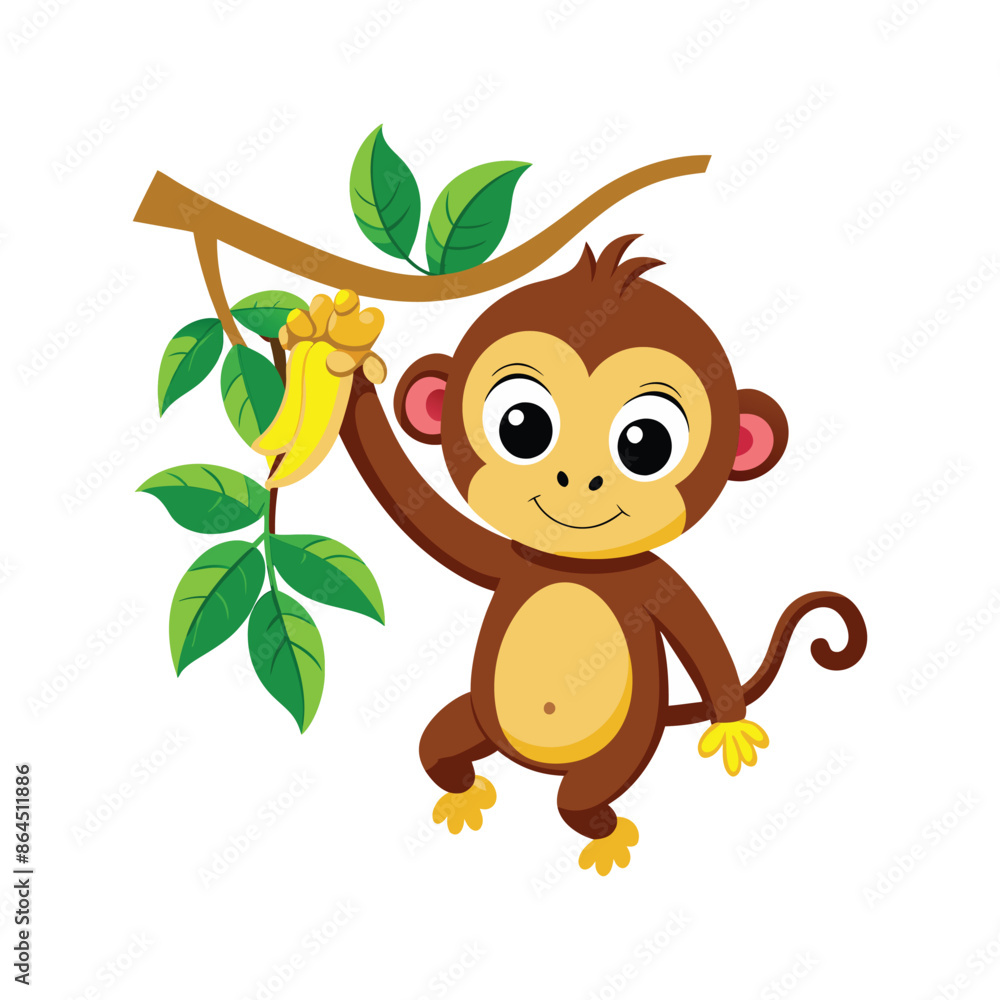 Obraz premium Cartoon monkey hanging vector