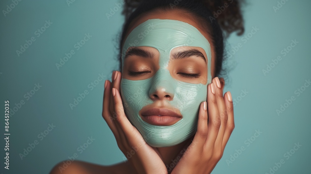 Young woman applying face cream or facial mask at her face. Beauty model with perfect fresh skin. Spa and Wellness Young woman applying face cream or facial mask at her face. Beauty model with perfect fresh skin. Spa and Wellness