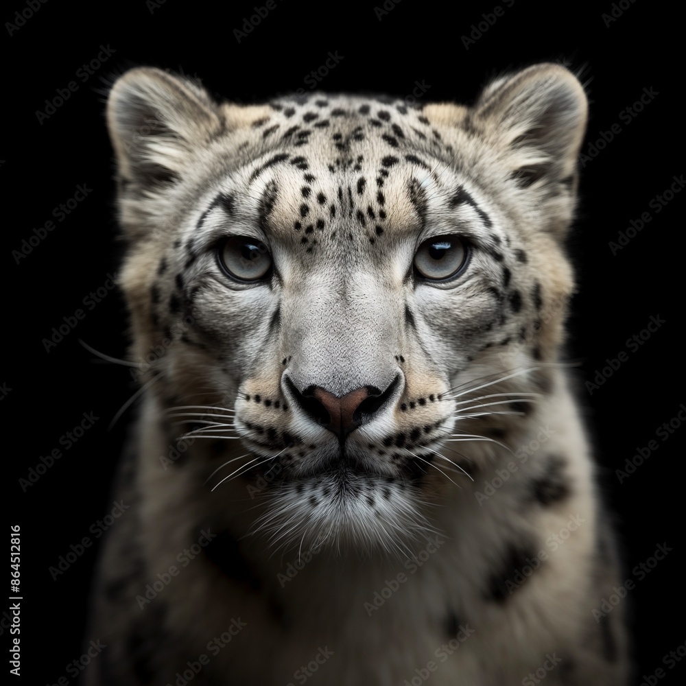 Striking portrait of a snow leopard with piercing eyes and detailed fur patterns. Striking portrait of a snow leopard with piercing eyes and detailed fur patterns.