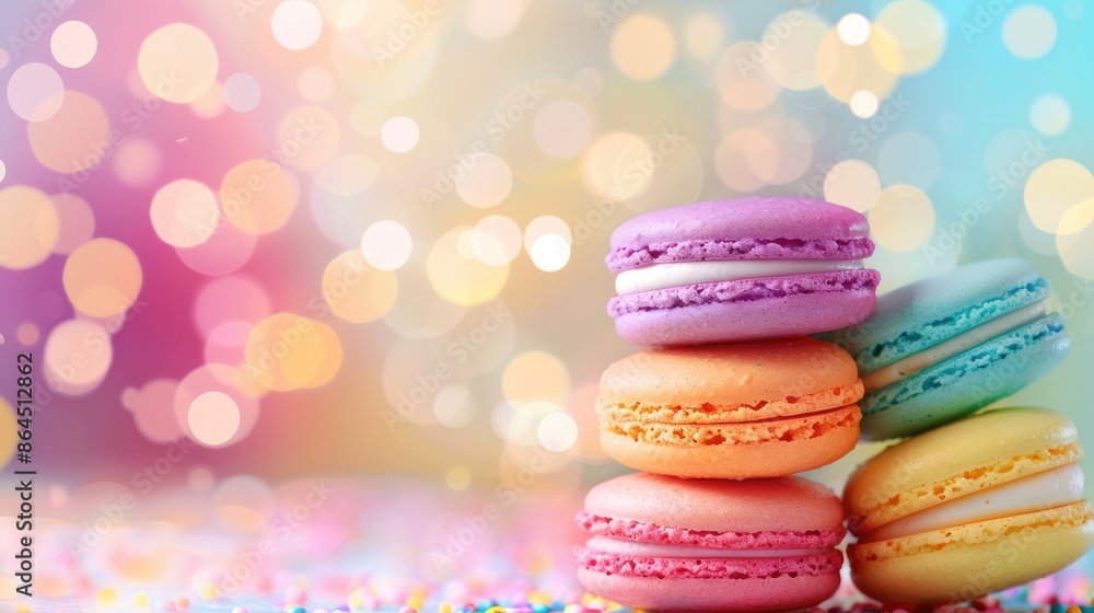 Colorful macaroons on eastern themed blurred background with ample space for text Colorful macaroons on eastern themed blurred background with ample space for text