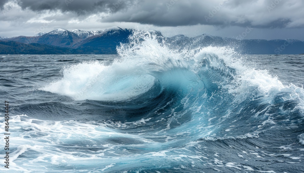 Captivating scene of powerful ocean waves splashing vigorously with great force in a dynamic display Captivating scene of powerful ocean waves splashing vigorously with great force in a dynamic display