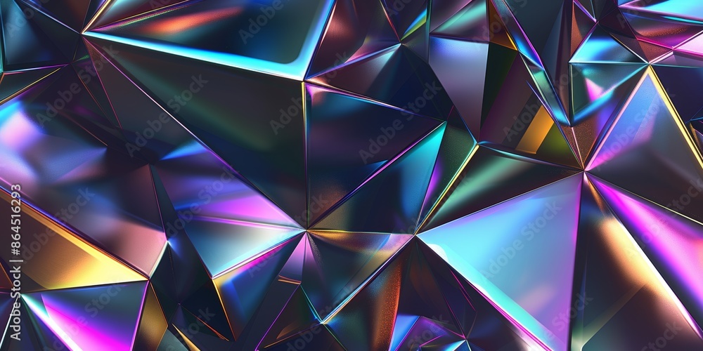 shiny geometric 3d pattern, dark holographic iridescent colors, abstract background shiny geometric 3d pattern, dark holographic iridescent colors, abstract background