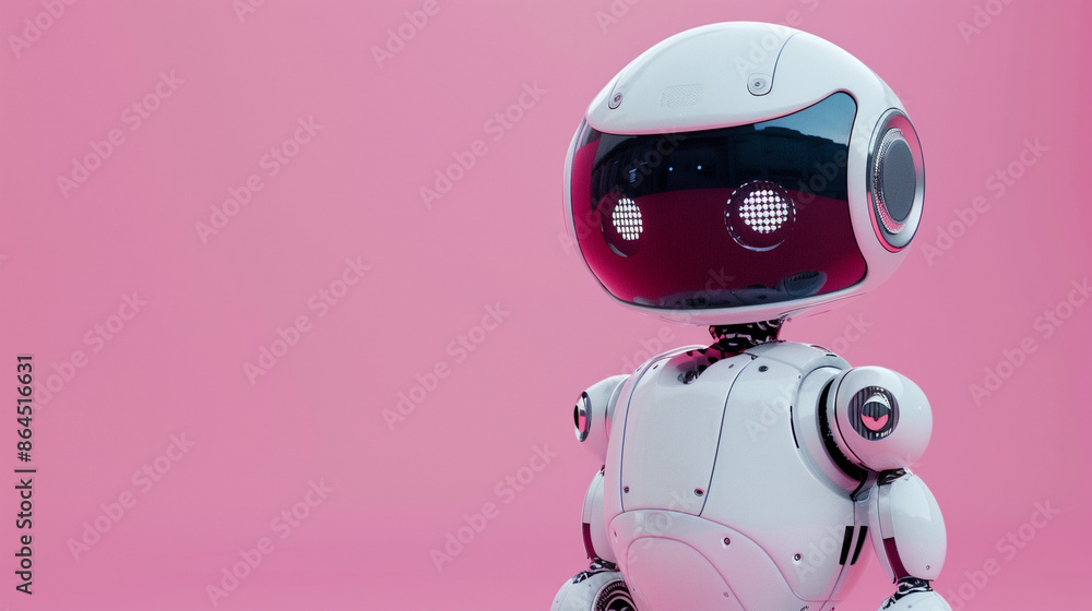 Cute futuristic robot on a pink background. Cute futuristic robot on a pink background.