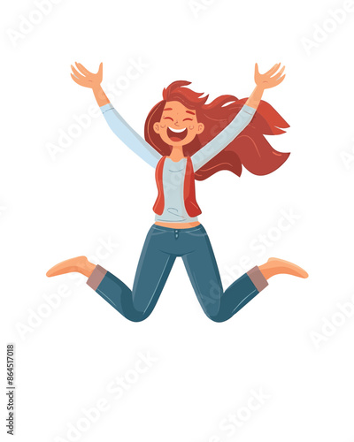 girl jumping in air celebrating. Celebration contest lottery raffle winner graduation illustration isolated on white background