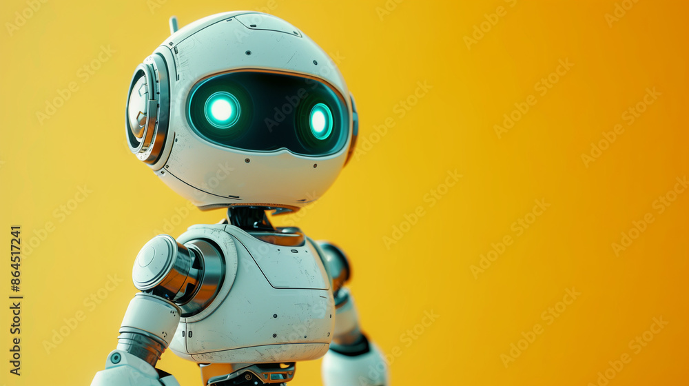 Adorable futuristic robot on yellow background. Adorable futuristic robot on yellow background.