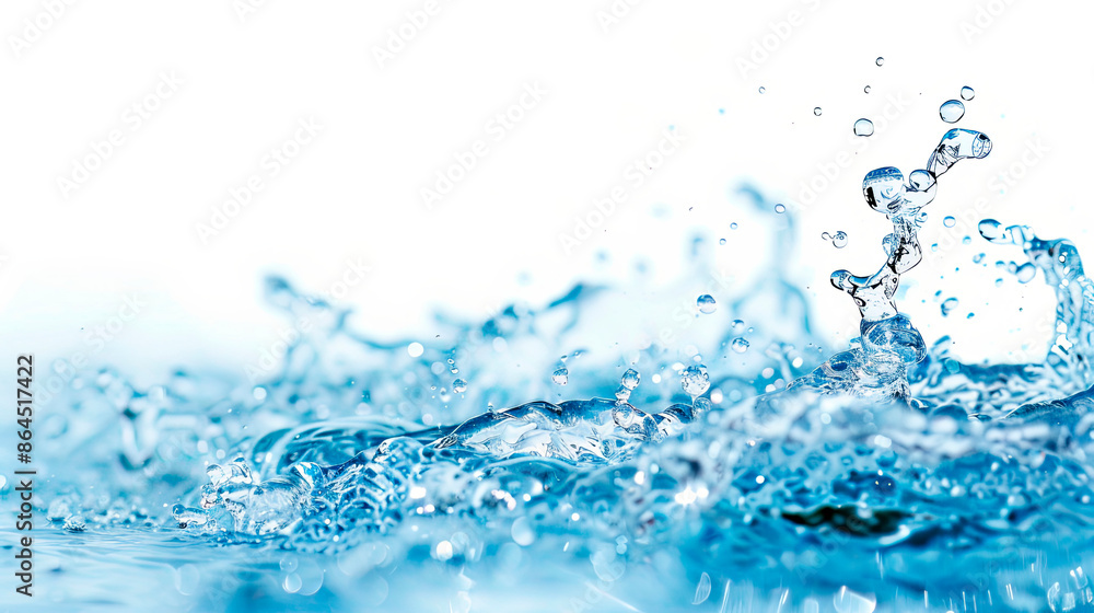 A dynamic splash of blue water on a white background. Ideal for concepts of purity, freshness, and hydration. Perfect for advertising beverages, health products, and eco-friendly campaigns. Copy space A dynamic splash of blue water on a white background. Ideal for concepts of purity, freshness, and hydration. Perfect for advertising beverages, health products, and eco-friendly campaigns. Copy space