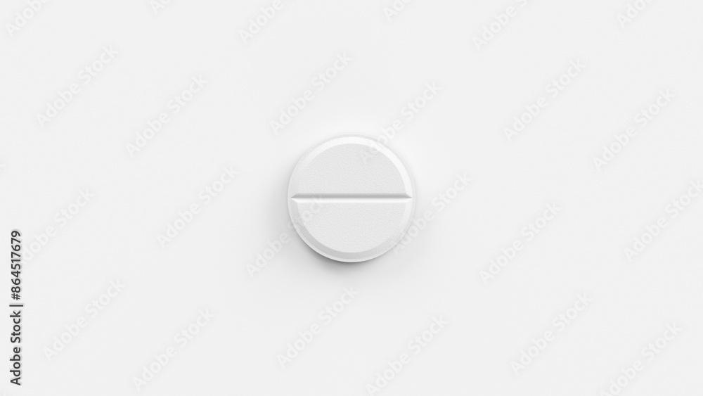 White single pill isolated on a white background. Tablet, pill capsule top view, flat lay. 3d render illustration White single pill isolated on a white background. Tablet, pill capsule top view, flat lay. 3d render illustration