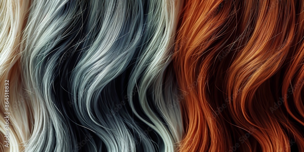 Naklejka premium A close up of three different colored wavy hair 