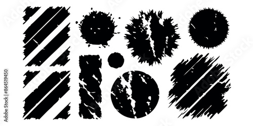 Black grunge texture . Scratch marks. Ripped paper. Grunge frame collection for sticker, collage, banner. Black illustration isolated on white background 
