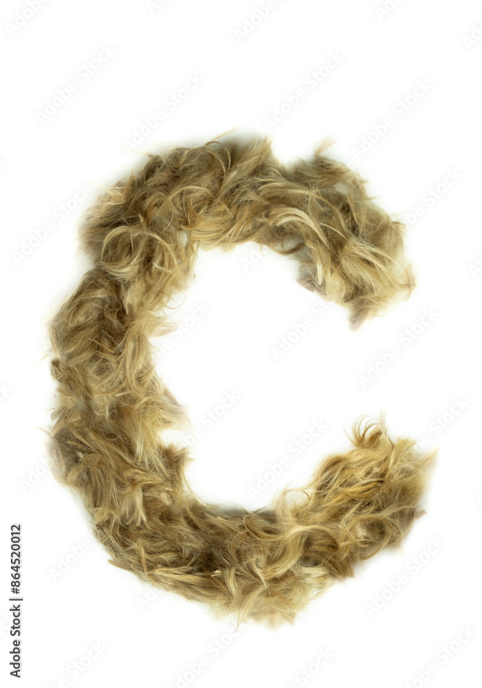 Creative typography made with real dog hair. Blonde hair on white background Dogs, cats, pets, monsters and other furry animals. Complete alphabet. Letter C Creative typography made with real dog hair. Blonde hair on white background Dogs, cats, pets, monsters and other furry animals. Complete alphabet. Letter C
