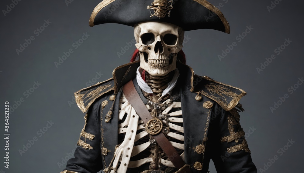 Obraz premium The grim captains undying gaze, a portrait of a skeleton pirate