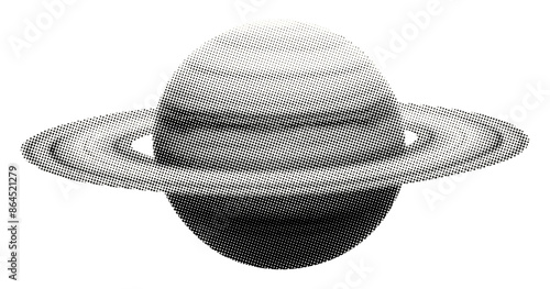 planet with rings isolated retro halftone grunge dotted cut-out collage element for mixed media design vintage pop art style