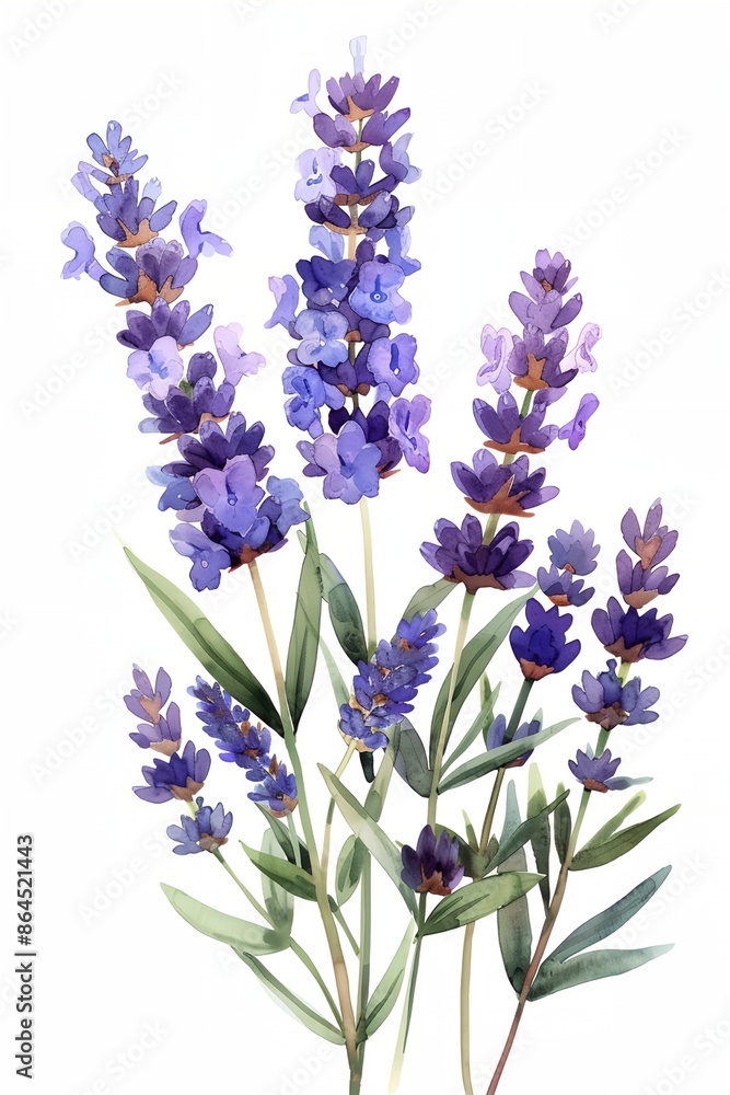 A painting of purple flowers with green stems. The painting has a calming and peaceful mood A painting of purple flowers with green stems. The painting has a calming and peaceful mood