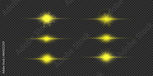 Set of yellow horizontal light effects of lens flares