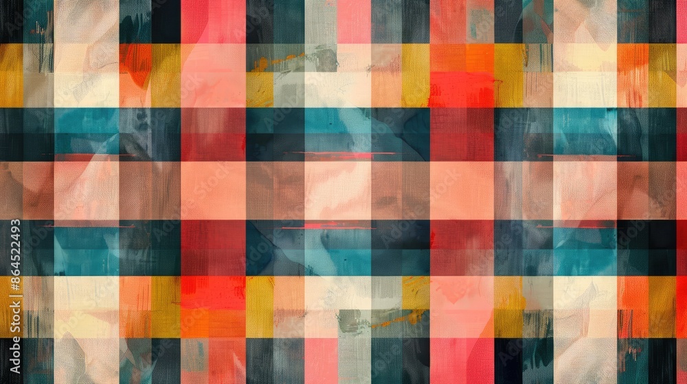 Abstract textile design with colorful plaid pattern and vintage checker backdrop for wallpaper fabric clothing digital printing or fashion design Abstract textile design with colorful plaid pattern and vintage checker backdrop for wallpaper fabric clothing digital printing or fashion design