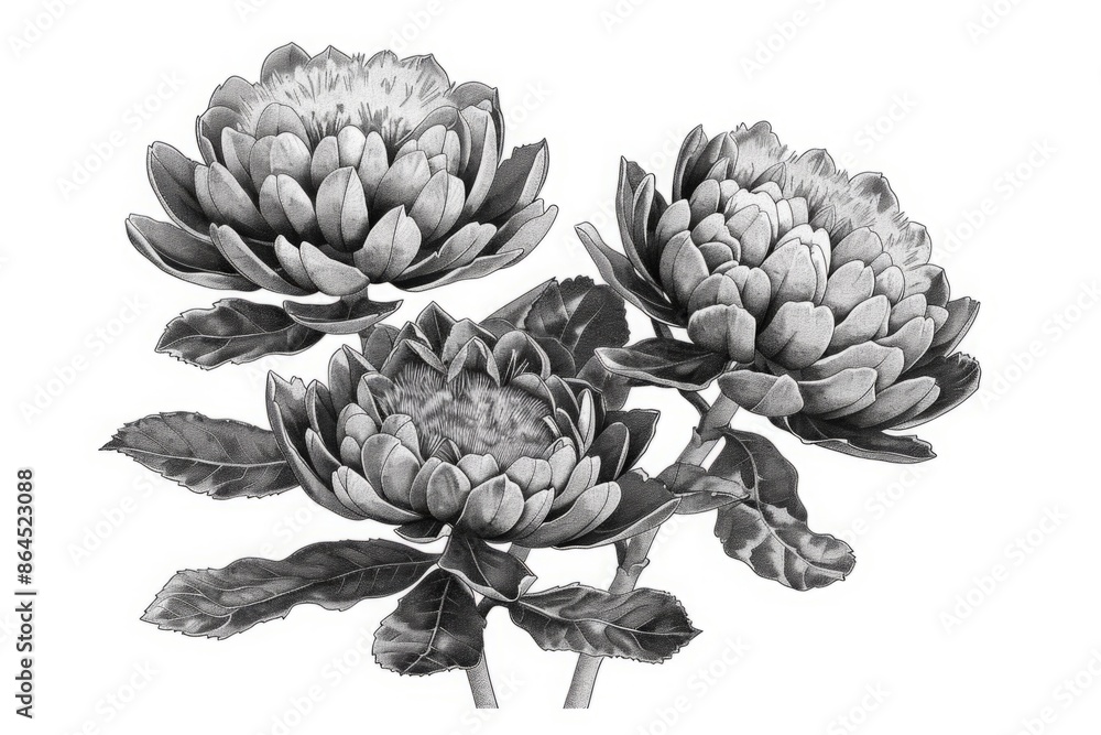 Rhodiola rosea plant. Black and white illustration of three Rhodiola rosea flowers with leaves on a white background. Ayurveda. ayurvedic herbs. Generative AI Rhodiola rosea plant. Black and white illustration of three Rhodiola rosea flowers with leaves on a white background. Ayurveda. ayurvedic herbs. Generative AI