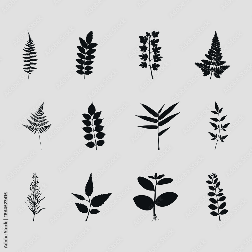 Set of silhouettes of autumn leaves. Vector on a gray background Set of silhouettes of autumn leaves. Vector on a gray background