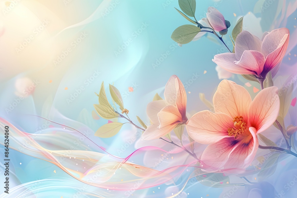 a flower on a blue background, Background with Glassmorphism and spring floral elements a flower on a blue background, Background with Glassmorphism and spring floral elements