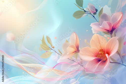 a flower on a blue background, Background with Glassmorphism and spring floral elements