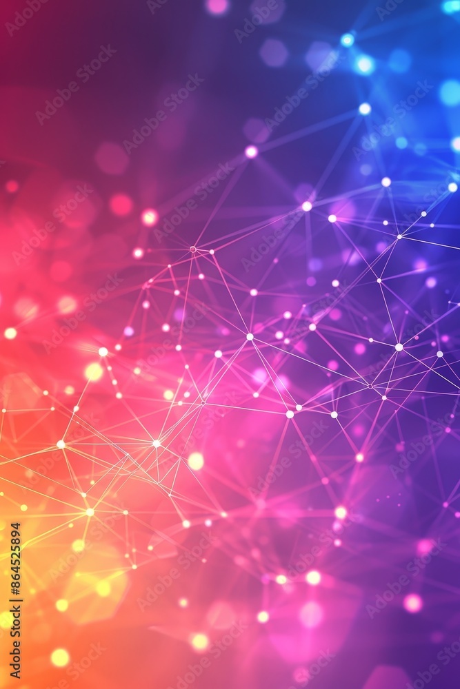 Fototapeta premium Abstract polygonal background with connected colored dots and lines. Minimalistic geometric pattern. Desktop wallpaper.