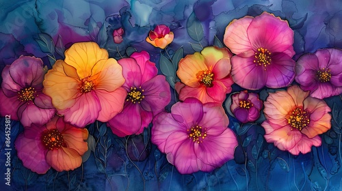 Wallpaper Mural Beautiful Watercolor Bouquet of Witch Hazel (Hamamelis virginiana) Flowers Depicted in Pastel Shades of Alcohol and Ink Torontodigital.ca