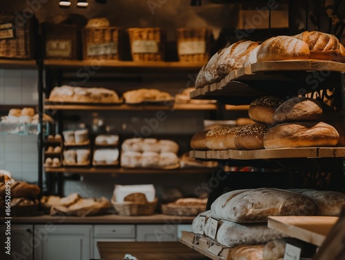 bakery shop filled with shelves of fresh bread