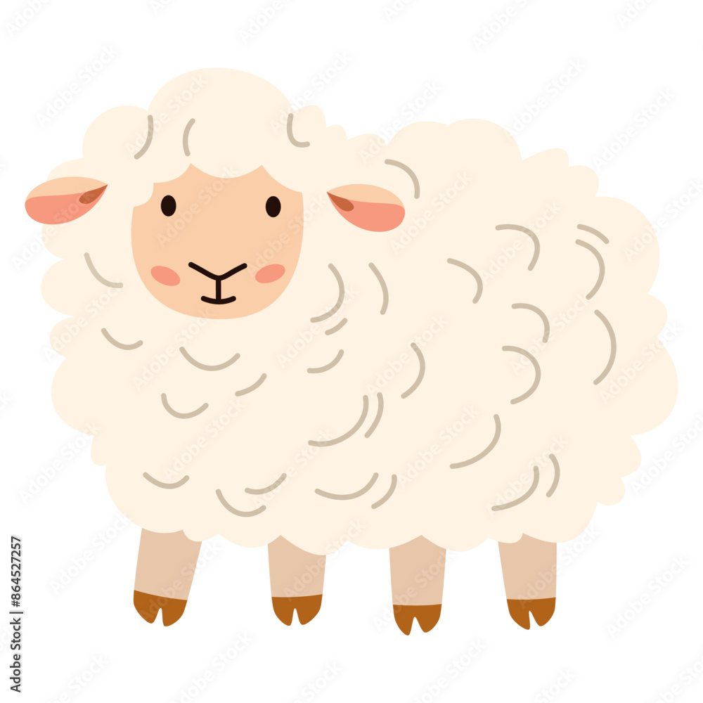 Flat vector illustration. Domestic animals from a farm. Cute sheep on white background . Vector illustration Flat vector illustration. Domestic animals from a farm. Cute sheep on white background . Vector illustration