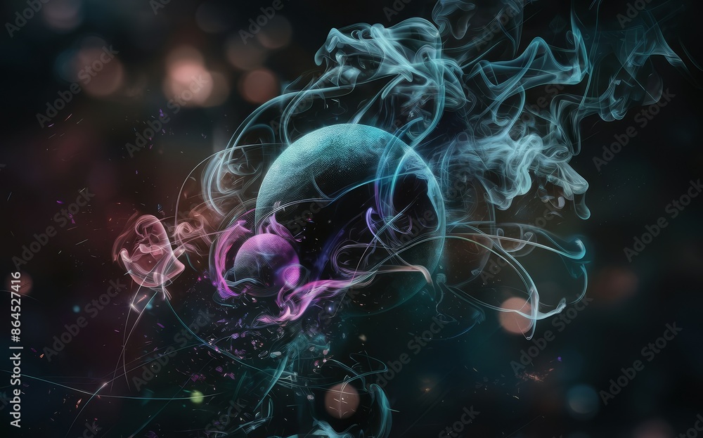 Obraz premium abstract swirling smoke and orbs in a dark space