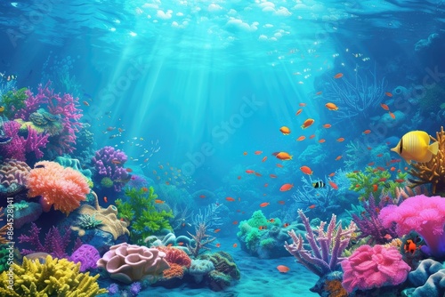 Wallpaper Mural a large aquarium with many different fish, Illustrate a gift box in a serene underwater world with coral reefs Torontodigital.ca