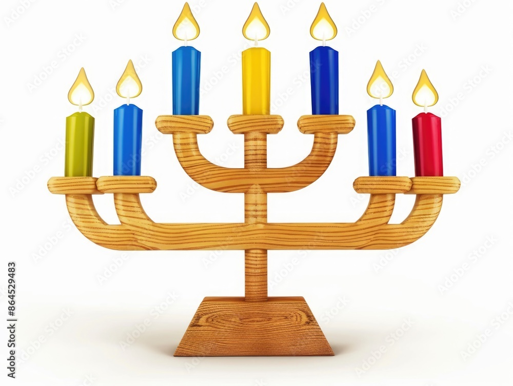 Wooden Menorah with Lit Candles Wooden Menorah with Lit Candles