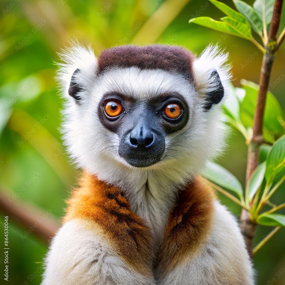 Fototapeta premium The amazing world of wildlife of Madagascar: photograph of the dancing lemur Sifaka. 