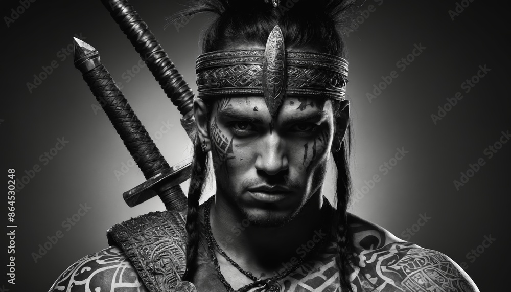 A warriors gaze: an intricate portrait in black and white A warriors gaze: an intricate portrait in black and white